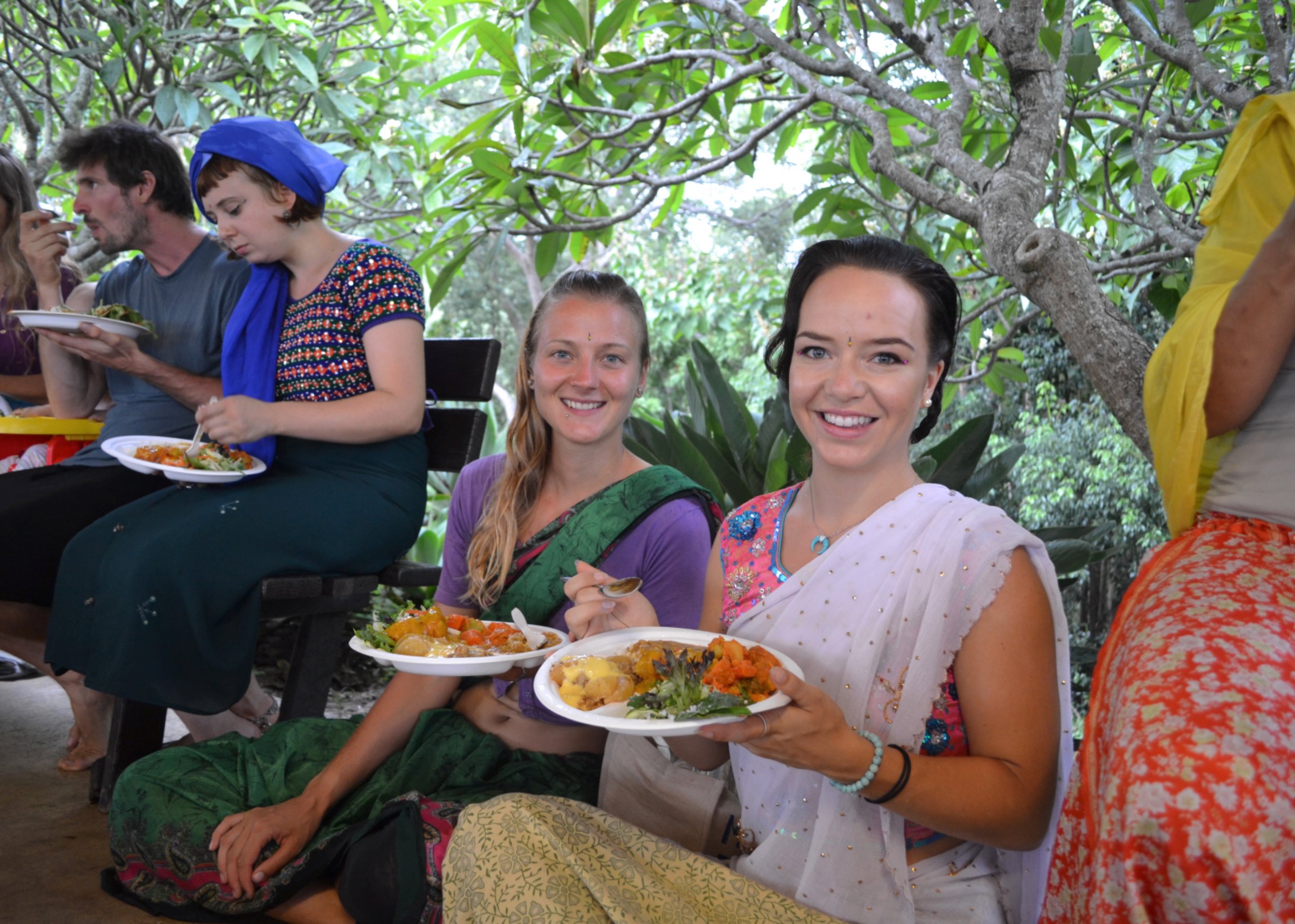  Aline and I are enjoying our last Sunday feast at the temple as YTTs. At the Krishna Village you can borrow saris to dress up, and yes it's as fun as it sounds!  