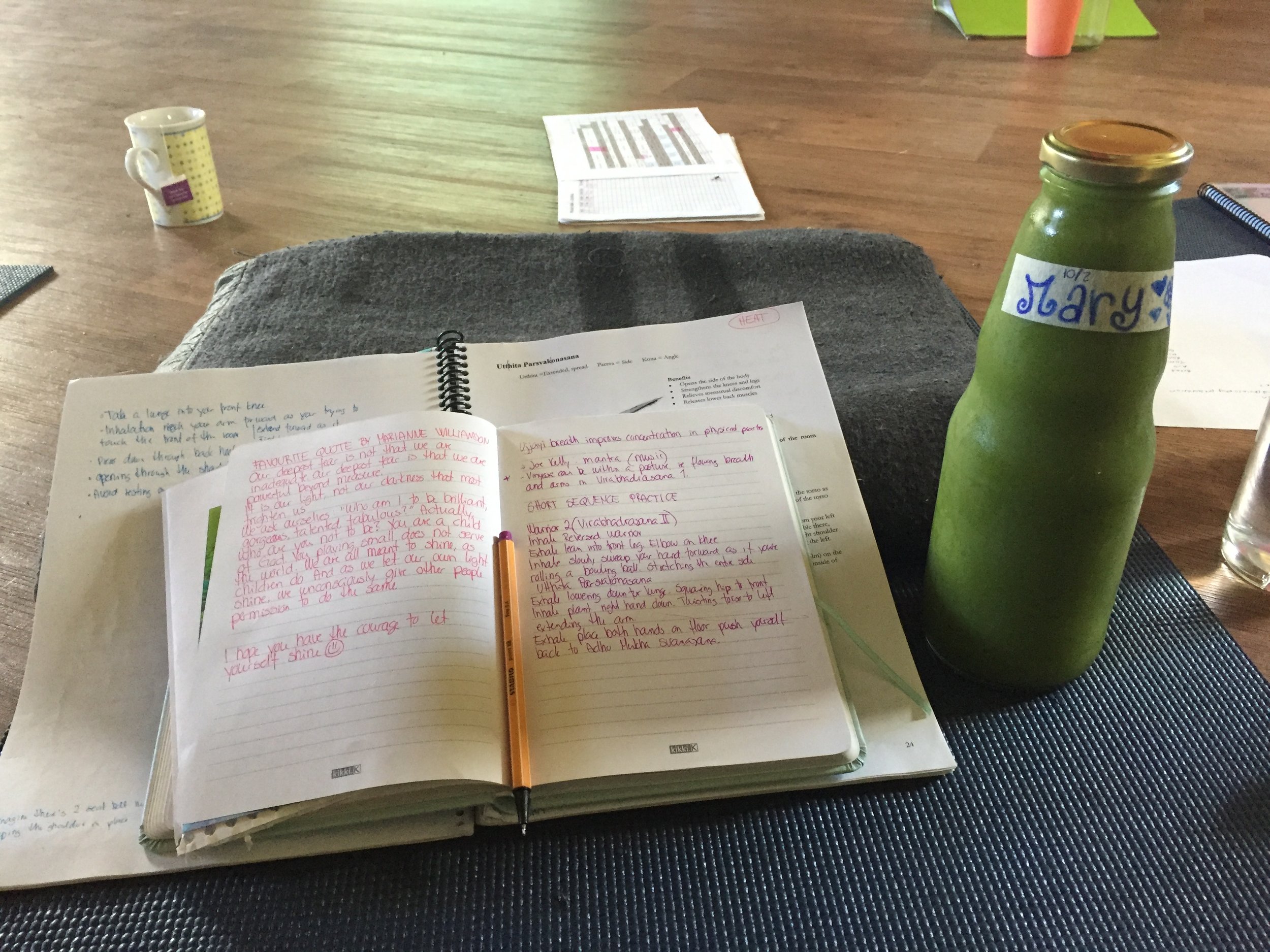  Taking notes, practising asanas and drinking freshly made Jeeva Juice are some of my daily rituals as a yoga teacher trainee here at the Krishna Village. 