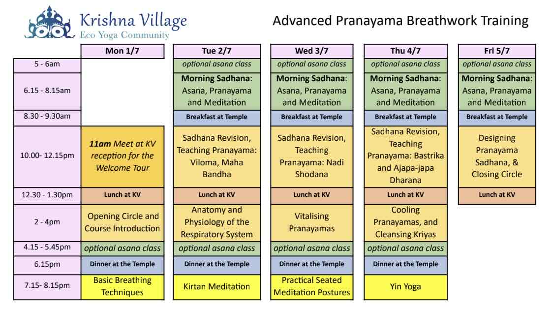 Breathwork TT schedule